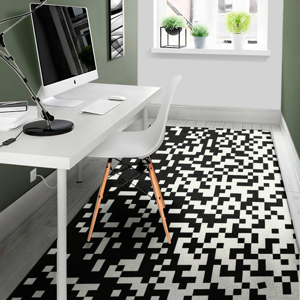 Black And White Pixel Pattern Print Area Rug