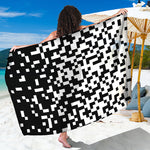 Black And White Pixel Pattern Print Beach Sarong Wrap