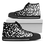 Black And White Pixel Pattern Print Black High Top Shoes