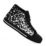 Black And White Pixel Pattern Print Black High Top Shoes