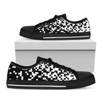 Black And White Pixel Pattern Print Black Low Top Shoes