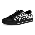 Black And White Pixel Pattern Print Black Low Top Shoes