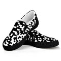Black And White Pixel Pattern Print Black Slip On Sneakers