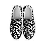 Black And White Pixel Pattern Print Black Slip On Shoes