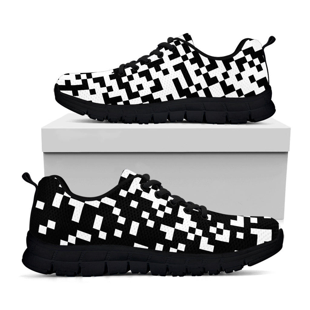 Black And White Pixel Pattern Print Black Sneakers