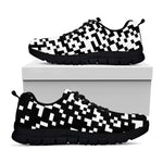 Black And White Pixel Pattern Print Black Sneakers