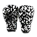 Black And White Pixel Pattern Print Boxing Gloves