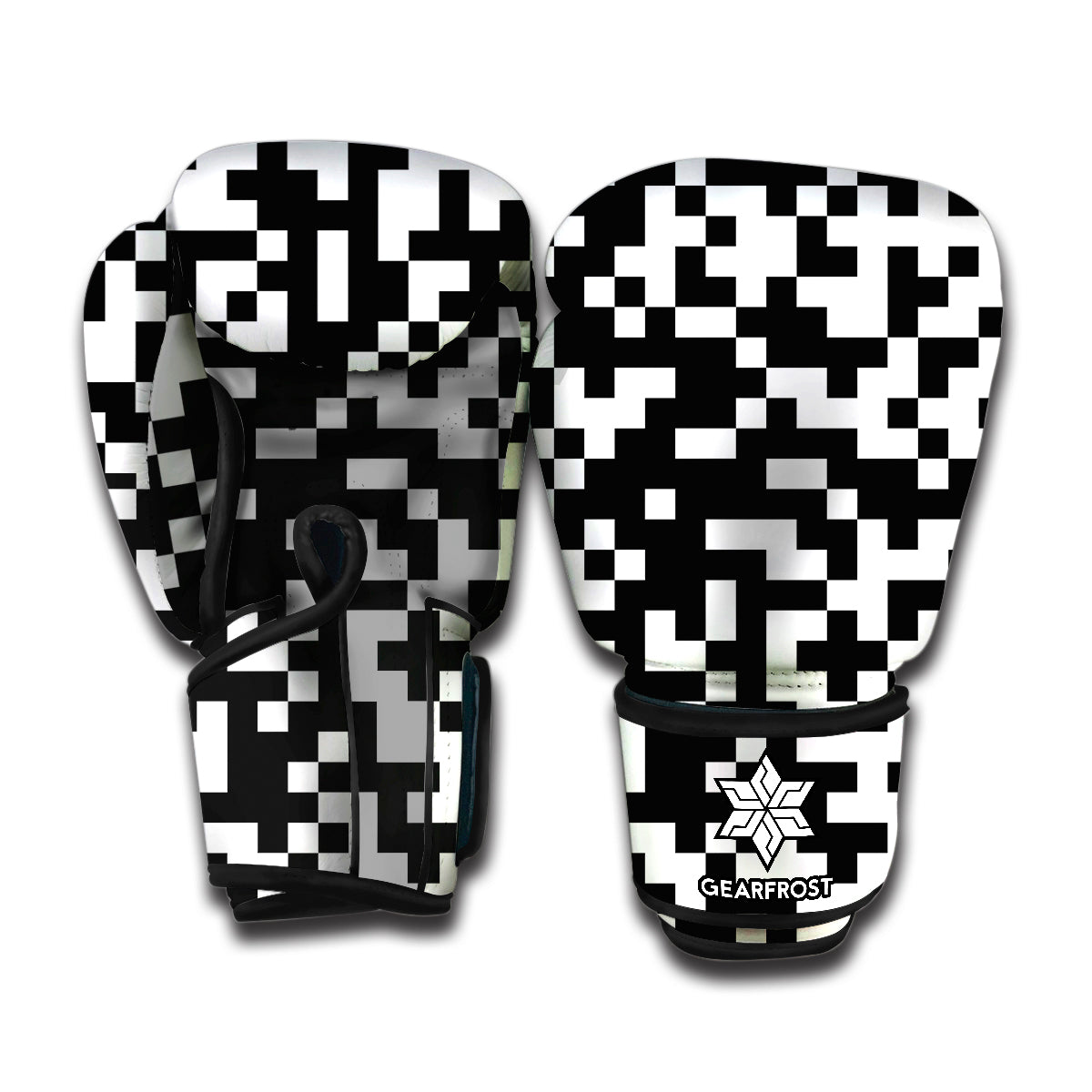 Black And White Pixel Pattern Print Boxing Gloves
