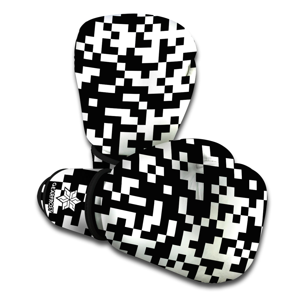 Black And White Pixel Pattern Print Boxing Gloves