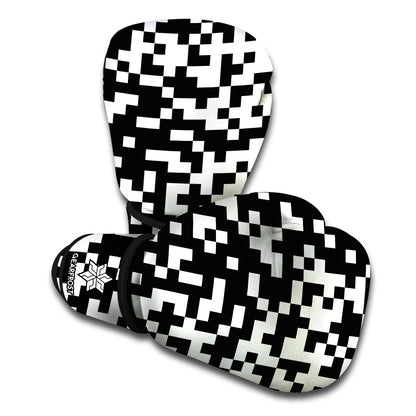 Black And White Pixel Pattern Print Boxing Gloves