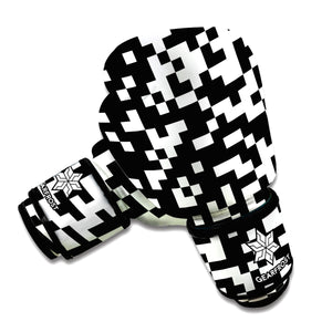 Black And White Pixel Pattern Print Boxing Gloves