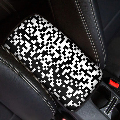 Black And White Pixel Pattern Print Car Center Console Cover