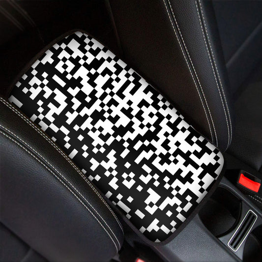 Black And White Pixel Pattern Print Car Center Console Cover