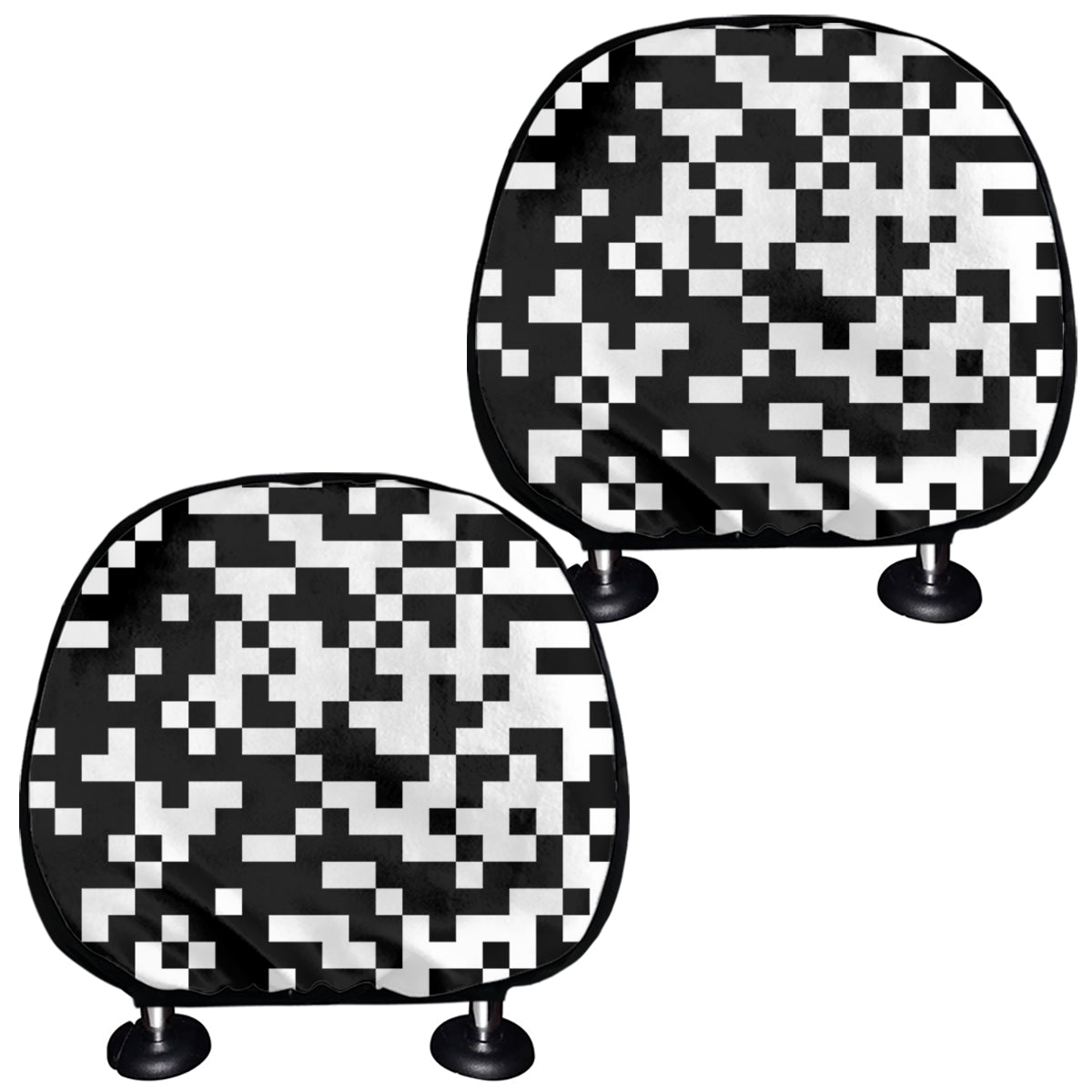 Black And White Pixel Pattern Print Car Headrest Covers