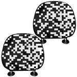 Black And White Pixel Pattern Print Car Headrest Covers