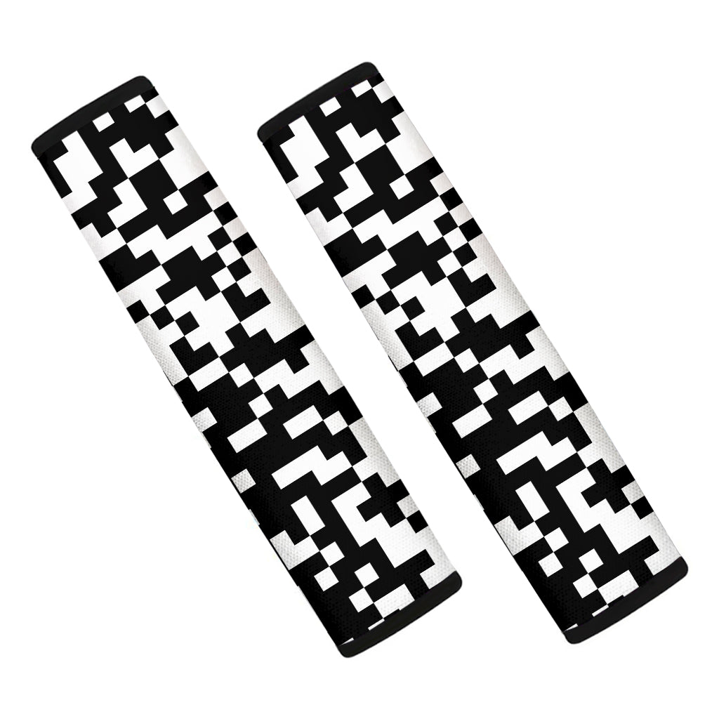 Black And White Pixel Pattern Print Car Seat Belt Covers