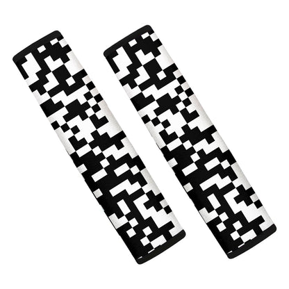 Black And White Pixel Pattern Print Car Seat Belt Covers