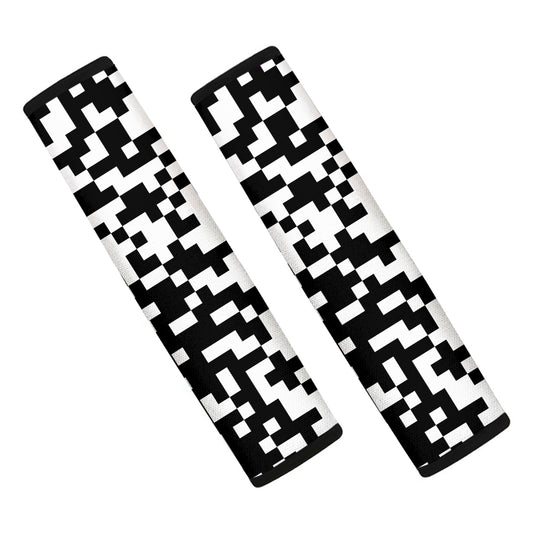 Black And White Pixel Pattern Print Car Seat Belt Covers