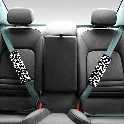 Black And White Pixel Pattern Print Car Seat Belt Covers