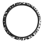 Black And White Pixel Pattern Print Car Steering Wheel Cover
