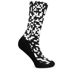 Black And White Pixel Pattern Print Crew Socks