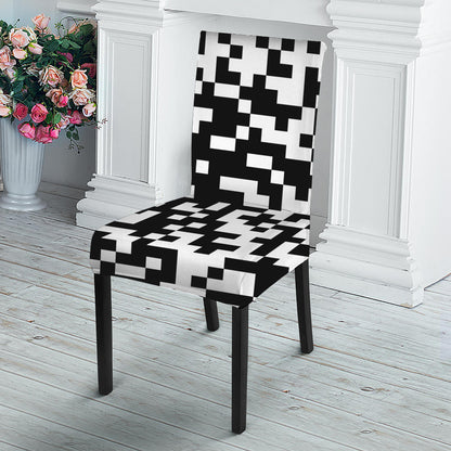 Black And White Pixel Pattern Print Dining Chair Slipcover