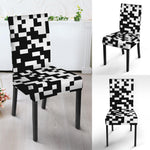 Black And White Pixel Pattern Print Dining Chair Slipcover