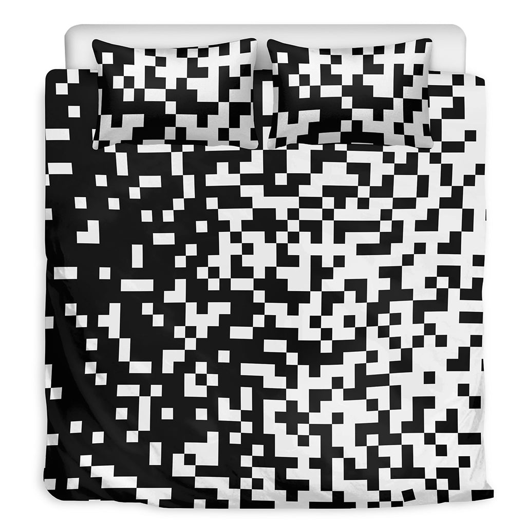 Black And White Pixel Pattern Print Duvet Cover Bedding Set