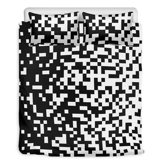 Black And White Pixel Pattern Print Duvet Cover Bedding Set