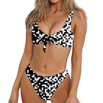 Black And White Pixel Pattern Print Front Bow Tie Bikini