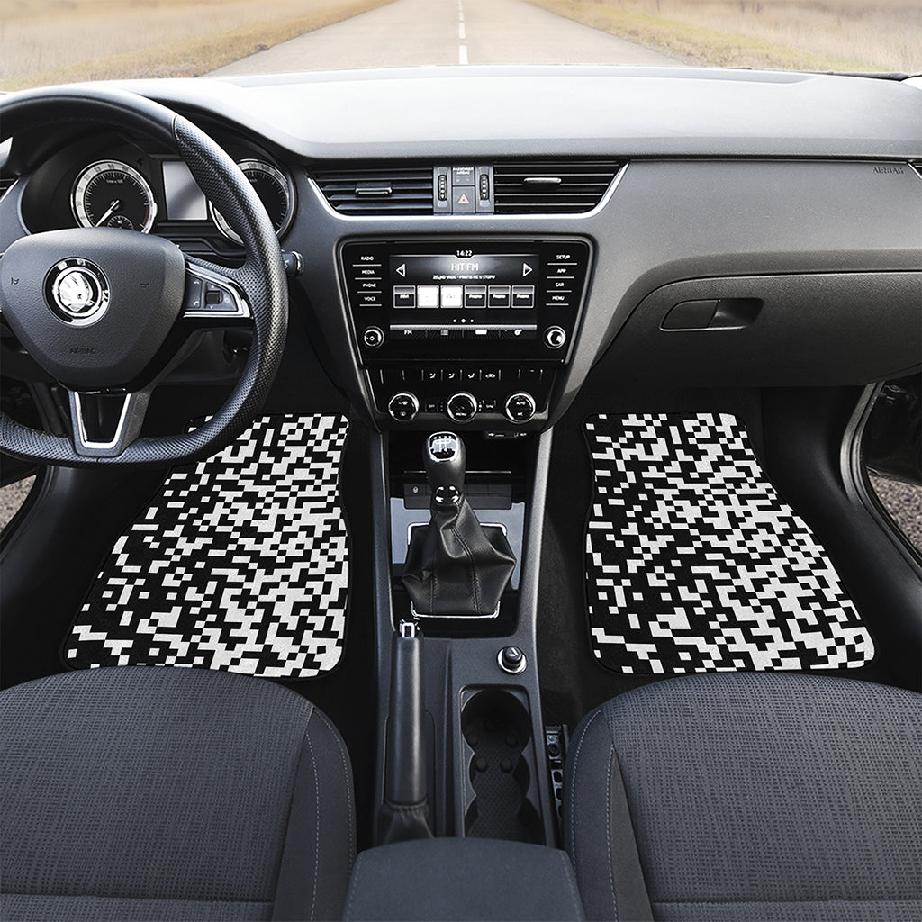 Black And White Pixel Pattern Print Front Car Floor Mats