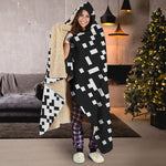 Black And White Pixel Pattern Print Hooded Blanket