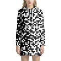 Black And White Pixel Pattern Print Pullover Hoodie Dress