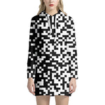 Black And White Pixel Pattern Print Hoodie Dress