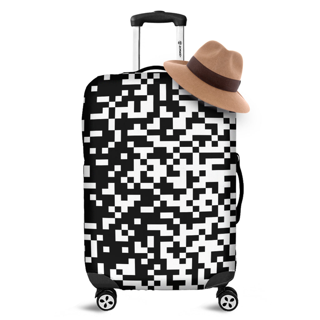 Black And White Pixel Pattern Print Luggage Cover