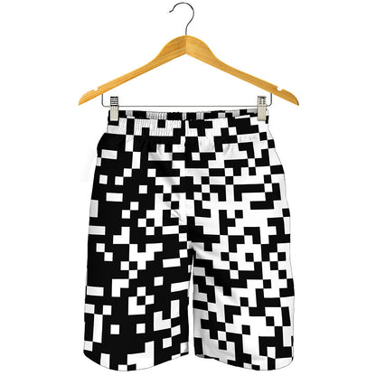 Black And White Pixel Pattern Print Men's Shorts