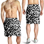 Black And White Pixel Pattern Print Men's Shorts