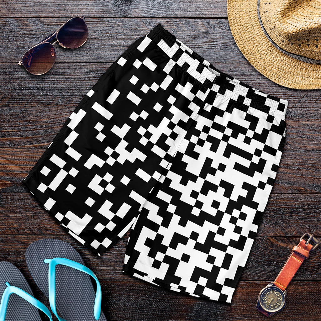Black And White Pixel Pattern Print Men's Shorts