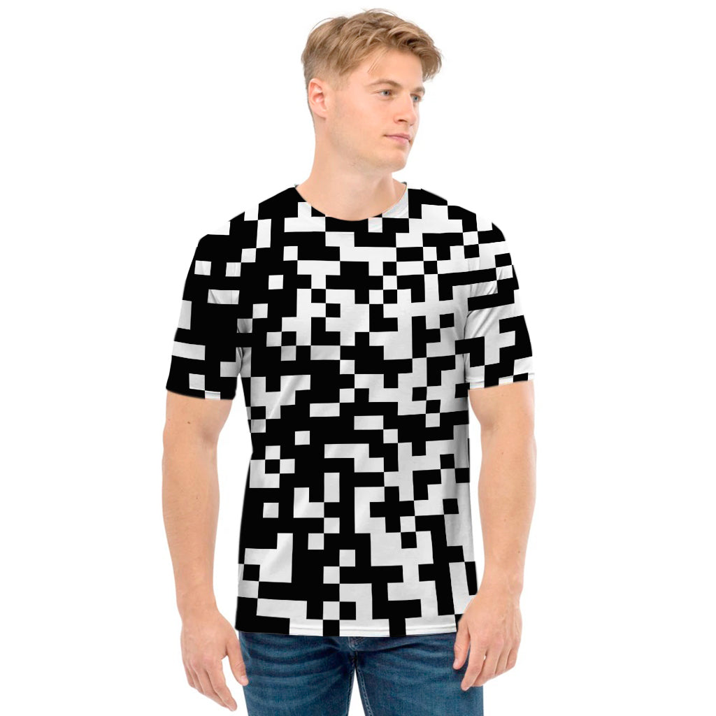 Black And White Pixel Pattern Print Men's T-Shirt