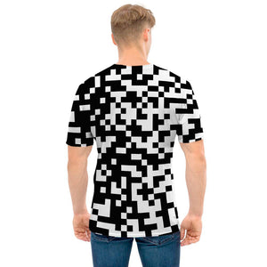 Black And White Pixel Pattern Print Men's T-Shirt