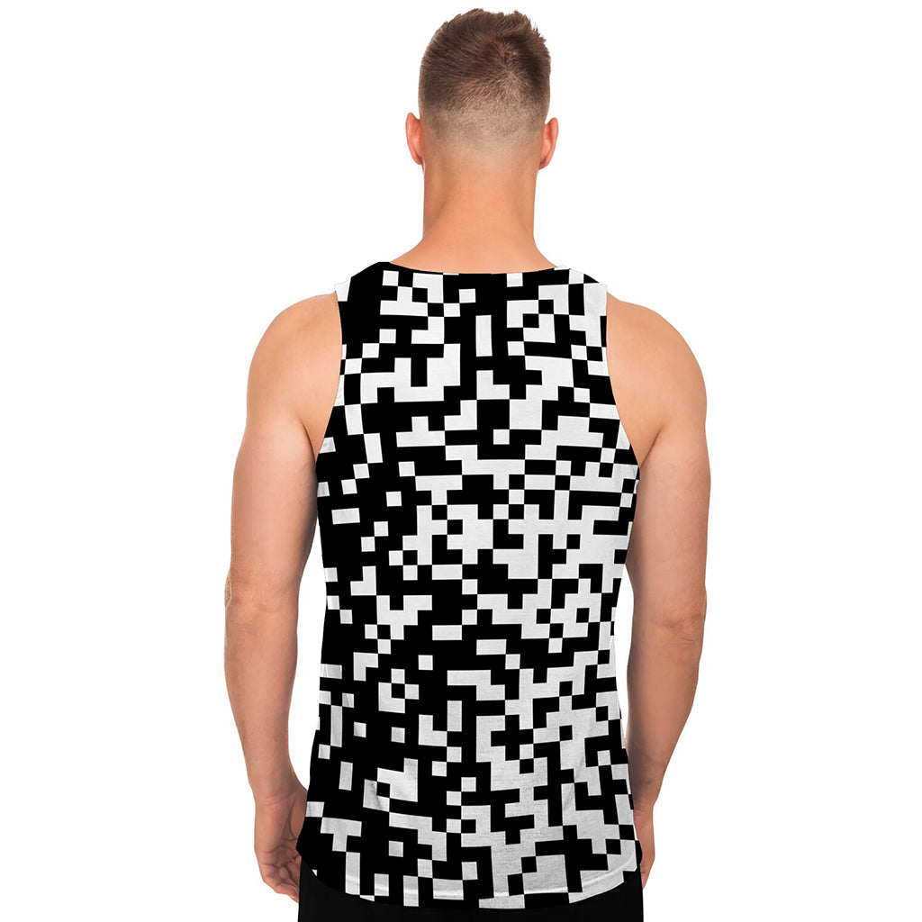 Black And White Pixel Pattern Print Men's Tank Top