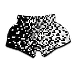 Black And White Pixel Pattern Print Muay Thai Boxing Shorts