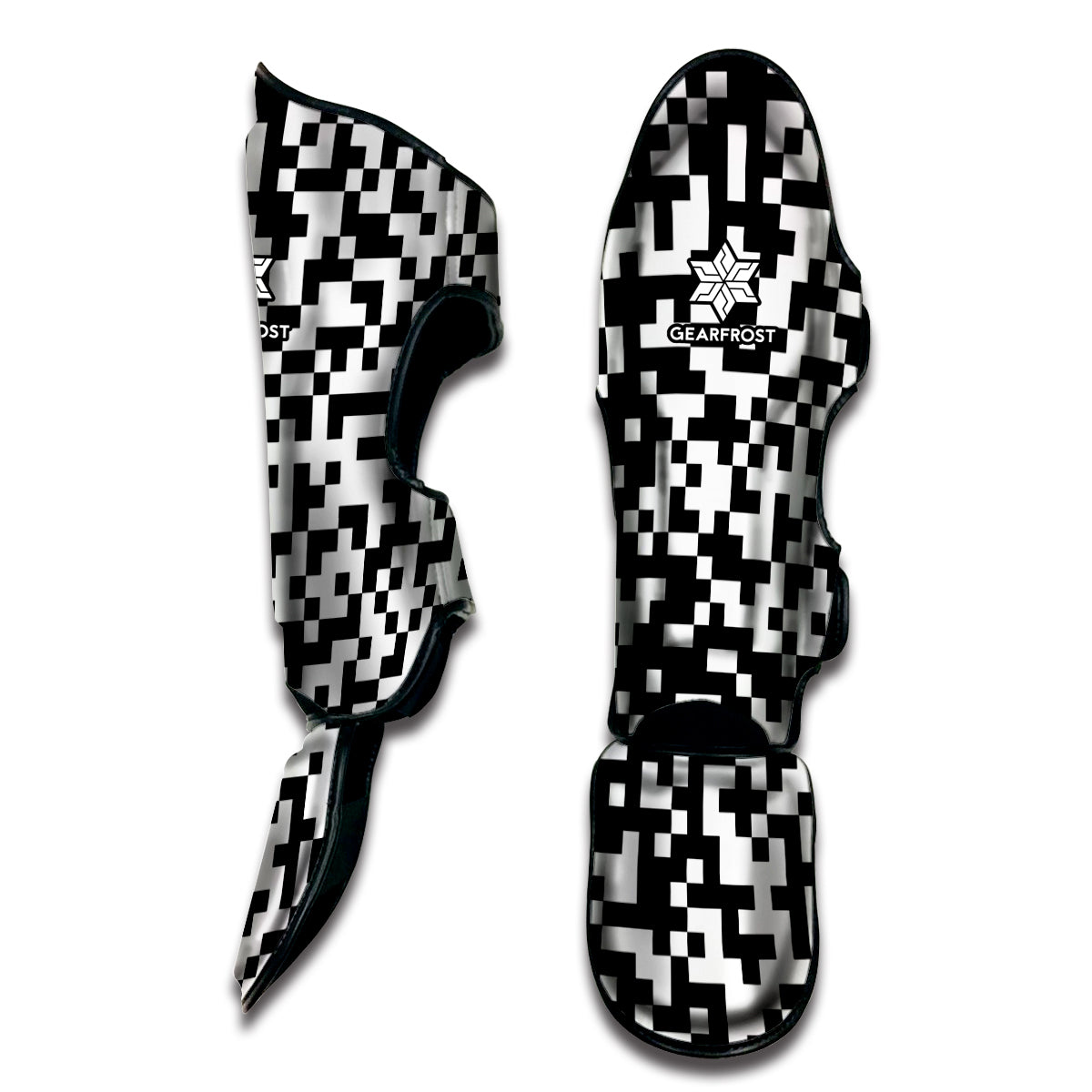 Black And White Pixel Pattern Print Muay Thai Shin Guard