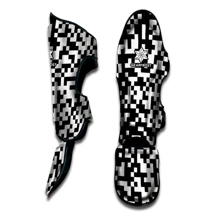 Black And White Pixel Pattern Print Muay Thai Shin Guard