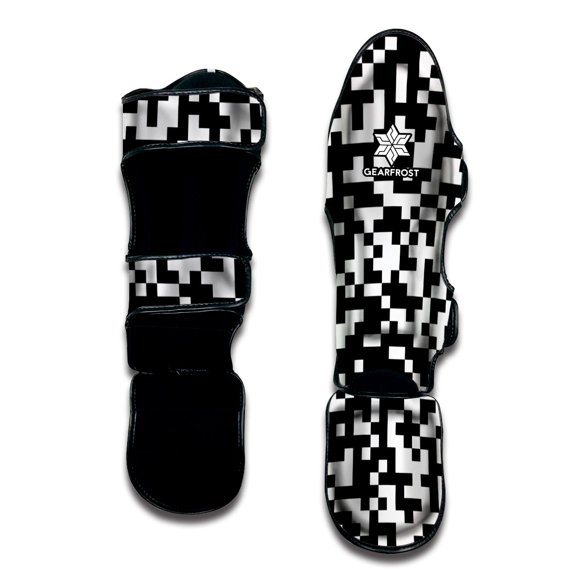 Black And White Pixel Pattern Print Muay Thai Shin Guard