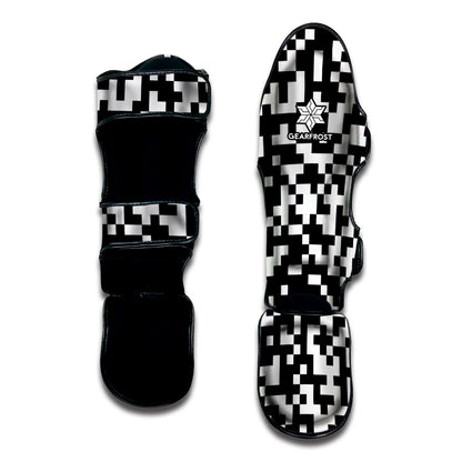 Black And White Pixel Pattern Print Muay Thai Shin Guard