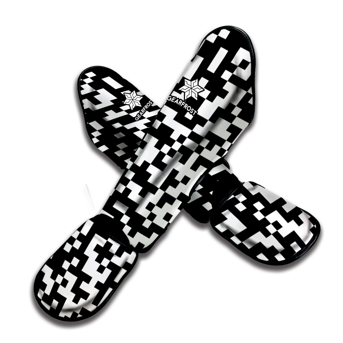 Black And White Pixel Pattern Print Muay Thai Shin Guard