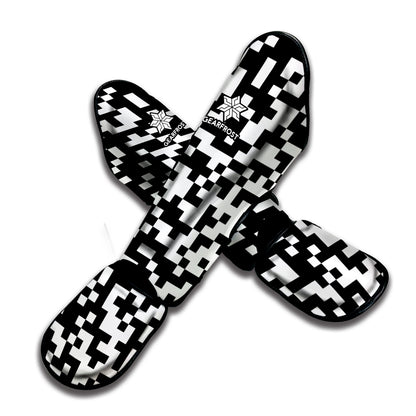 Black And White Pixel Pattern Print Muay Thai Shin Guard