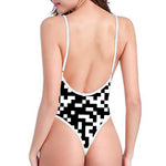Black And White Pixel Pattern Print One Piece High Cut Swimsuit