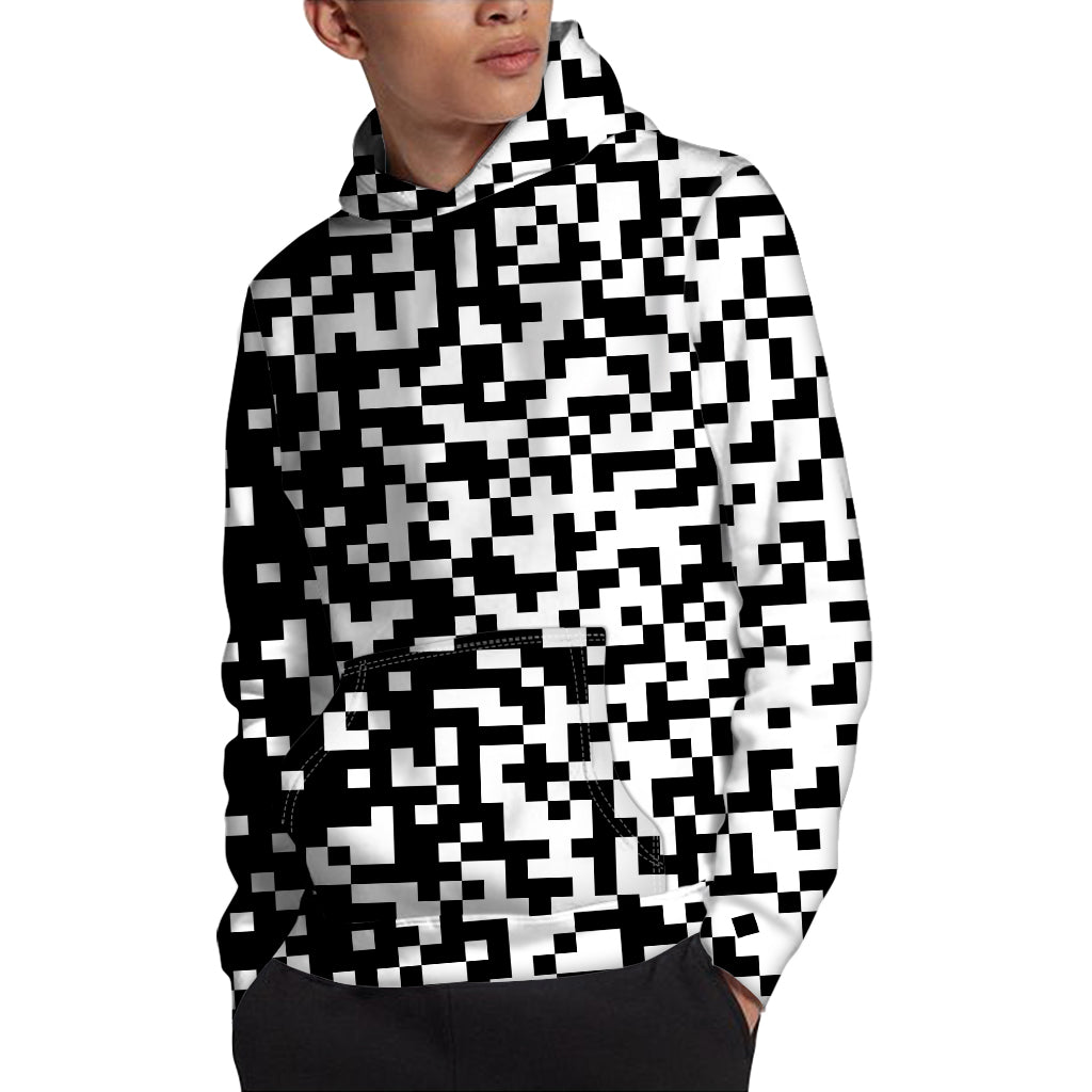 Black And White Pixel Pattern Print Pullover Hoodie